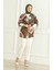 Desenli Viskon Kimono 83006D-01 Haki Kahverengi 1