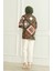 Desenli Viskon Kimono 83006D-01 Haki Kahverengi 5