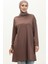 Kapüşonlu Mevsimlik Düz Tunik 8661-01 Kahverengi 1