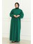 Beli Büzgülü Elbise 0474-05 Zümrüt Yeşili 1