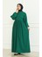 Beli Büzgülü Elbise 0474-05 Zümrüt Yeşili 2