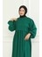Beli Büzgülü Elbise 0474-05 Zümrüt Yeşili 3