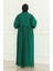 Beli Büzgülü Elbise 0474-05 Zümrüt Yeşili 5