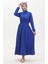 Düğmeli Kuşaklı Elbise 0462-01 Saks 2