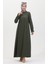Kolu Fırfırlı Büzgülü Elbise 1011-02 Haki 2