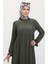 Kolu Fırfırlı Büzgülü Elbise 1011-02 Haki 3