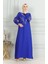 Kolu Lastikli Taşlı Abiye Elbise 0497-02 Saks 2