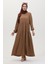 Bürümcük Kumaş Büzgülü Elbise 1048-04 Vizon 2