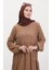 Bürümcük Kumaş Büzgülü Elbise 1048-04 Vizon 3