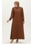 Taş Baskılı Elbise 0406-01 Kahverengi 2