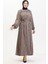 Çizgili Kuşaklı Elbise 0468-02 Vizon 2