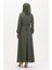 Bürümcük Kumaş Yandan Bağlamalı Elbise 1033-01 Haki 5