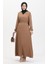 Bürümcük Kumaş Yandan Bağlamalı Elbise 1033-05 Sütlü Kahve 1