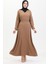 Bürümcük Kumaş Yandan Bağlamalı Elbise 1033-05 Sütlü Kahve 2