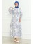Desenli Kuşaklı Keten Elbise 0471C-01 Saks 1