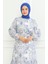 Desenli Kuşaklı Keten Elbise 0471C-01 Saks 3