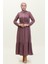Etek Ucu Büzgülü Kuşaklı Ferace 0703-02 Lila 1