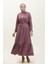 Etek Ucu Büzgülü Kuşaklı Ferace 0703-02 Lila 2