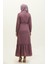 Etek Ucu Büzgülü Kuşaklı Ferace 0703-02 Lila 5