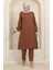 Kolu Lastikli Tunik Pantolon Ikili Takım 1005-05 Kahverengi 2