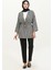 Desenli Kuşaklı Abaya 83005-01 Siyah Beyaz 1