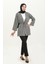Desenli Kuşaklı Abaya 83005-01 Siyah Beyaz 2