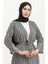 Desenli Kuşaklı Abaya 83005-01 Siyah Beyaz 3