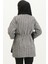 Desenli Kuşaklı Abaya 83005-01 Siyah Beyaz 5