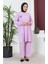 Büyük Beden Bürümcük Tunik Pantolon Ikili Takım 2608-10 Lila 2