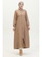 Kol Ucu Lastikli Fermuarlı Düz Ferace 1013-04 Bej 3