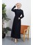 Kuşaklı Elbise 0582-02 Lacivert 4