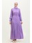 Yandan Bağlamalı Büzgülü Elbise 0363-01 Lila 1