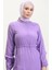 Yandan Bağlamalı Büzgülü Elbise 0363-01 Lila 3
