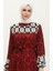 Desenli Kuşaklı Viskon Elbise 0379-04 Kırmızı 3