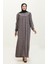 Büyük Beden Desenli Viskon Elbise 4473G-02 Siyah Lila 1