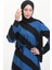 Geometrik Desenli Kuşaklı Viskon Elbise 0460-05 Siyah Mavi 3