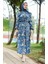 Kuşaklı Desenli Elbise 0454-02 Indigo 1