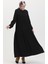 Bürümcük Kumaş Büzgülü Elbise 1048-01 Siyah 2