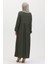 Bürümcük Kumaş Büzgülü Elbise 1048-03 Haki 5