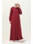 Çift Düğmeli Viskon Elbise 5110-05 Bordo 2