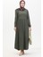 Bürümcük Kumaş Beli Büzgülü Elbise 1016-04 Haki 1