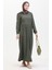 Bürümcük Kumaş Beli Büzgülü Elbise 1016-04 Haki 2