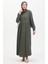 Bürümcük Kumaş Beli Büzgülü Elbise 1016-04 Haki 3