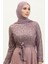 Dantelli Kuşaklı Abiye Elbise 5353A-21 Lila Mor 3