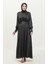 Katmerli Saten Abiye Elbise 6001-02 Siyah 1