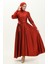 Kuplu Saten Abiye Elbise 6080-05 Bordo 1