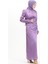 Pile Detaylı Saten Abiye Elbise 6374-03 Lila 3