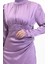 Pile Detaylı Saten Abiye Elbise 6374-03 Lila 5