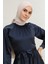 Kuşaklı Saten Abiye Elbise 5758-01 Lacivert 4