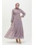 Büzgülü Abiye Elbise 5712-07 Lila 2